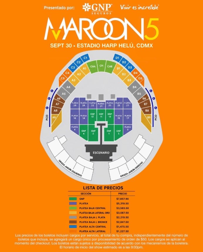 Precio boletos Maroon 5