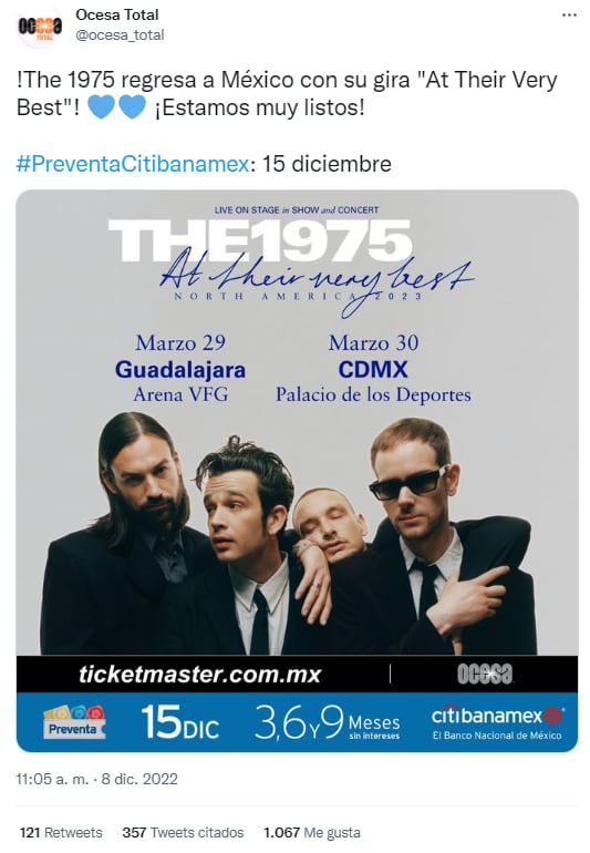 The 1975 anuncia conciertos en México para el 2023
