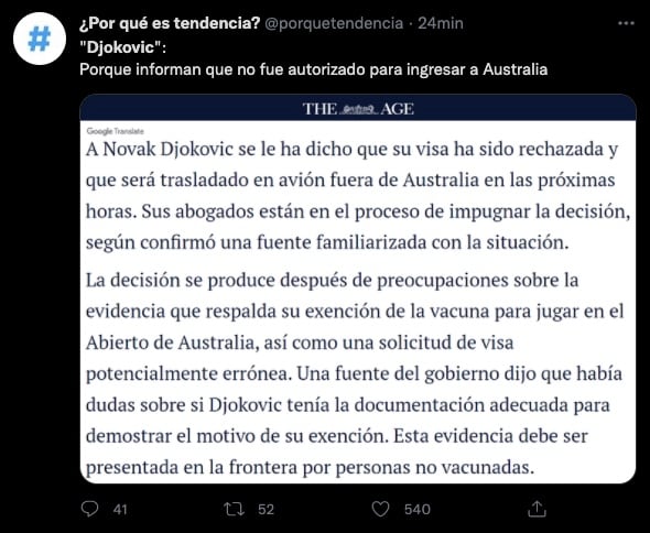 Novak Djokovic fue deportado de Australia