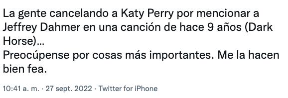 Katy Perry es cancelada por mencionar a Jeffrey Dahmer en Dark Horse