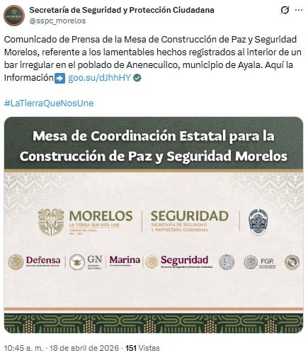 Balacera en bar de Ayala, Morelos, deja 8 muertos