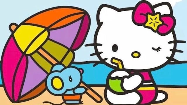 Dibujos de Hello Kitty en la playa para imprimir y colorear
