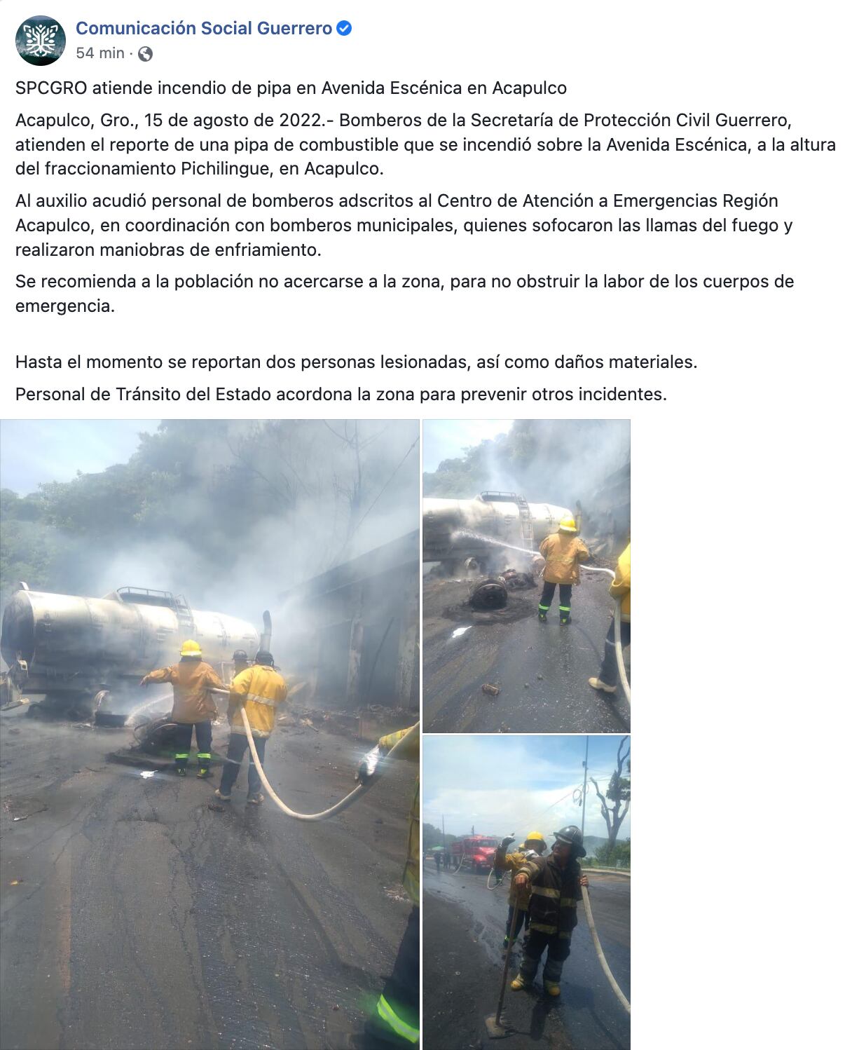 Incendio por explosión de pipa en Autopista Escénica, Acapulco ya fue controlado