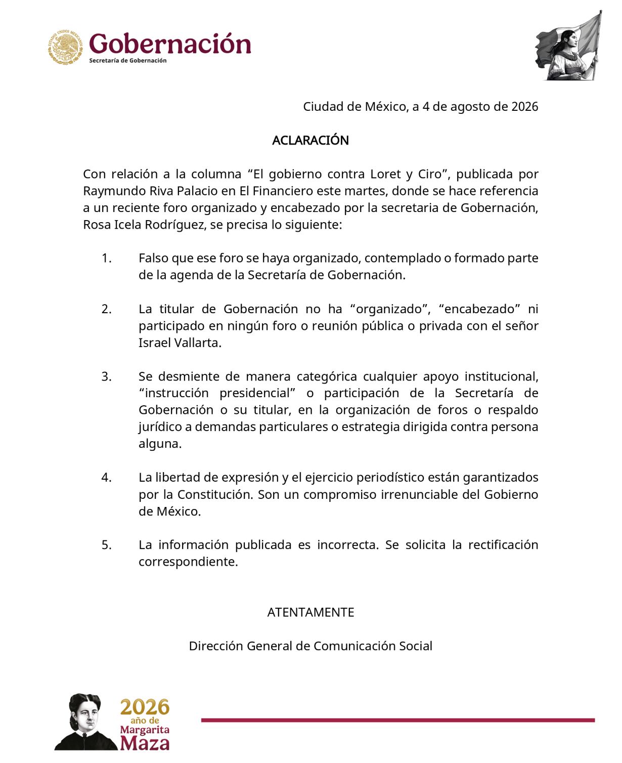 Desmentido de Gobernación a Raymundo Riva Palacio