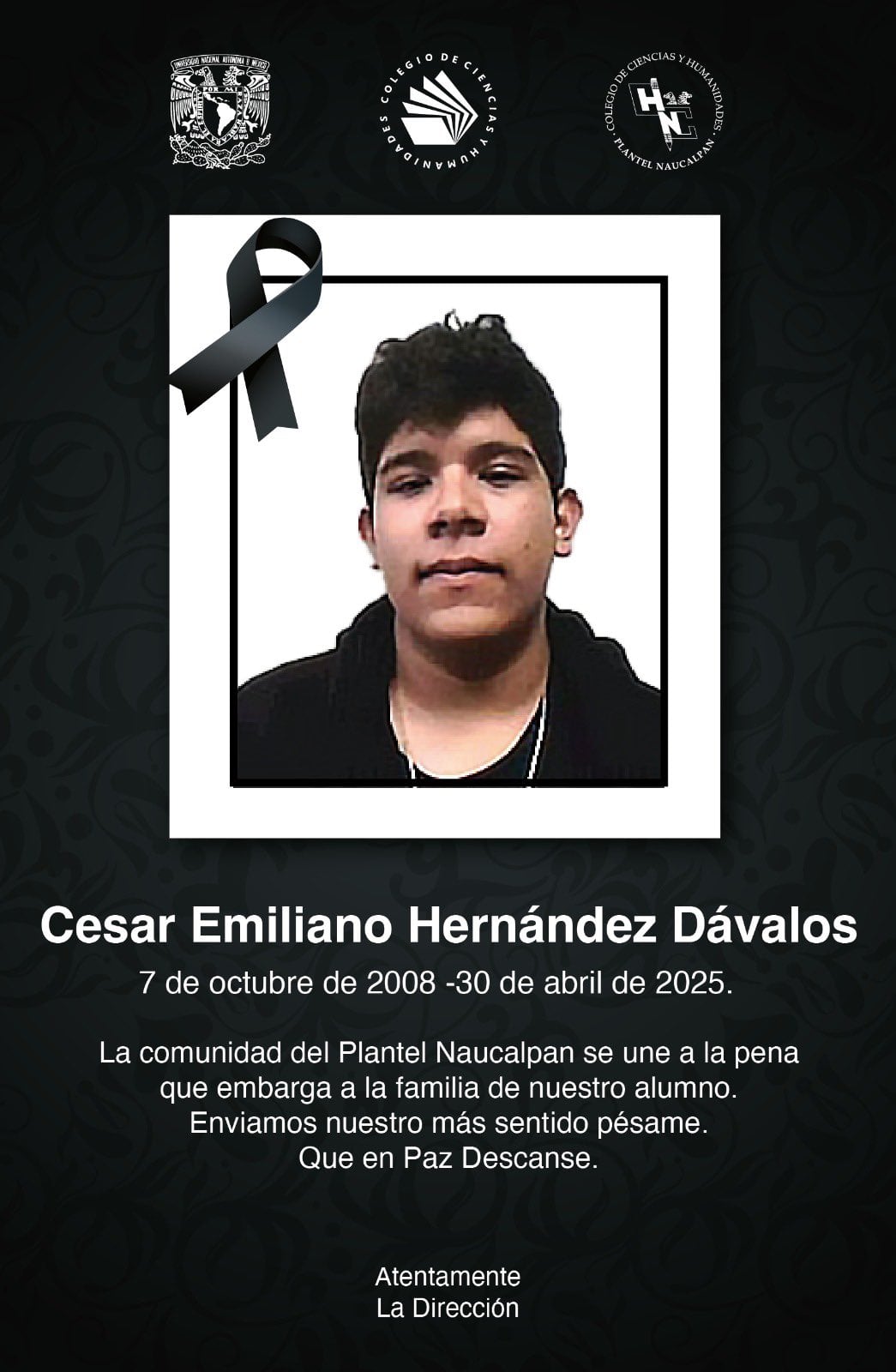 Muere estudiante César Emiliano Hernández Dávalos del CCH Naucalpan de la UNAM tras desmayarse durante concierto