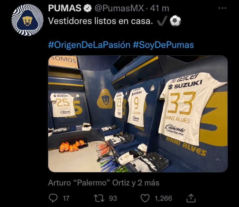 Dani Alves debutará como titular con el Club Pumas ante el Mazatlán FC.