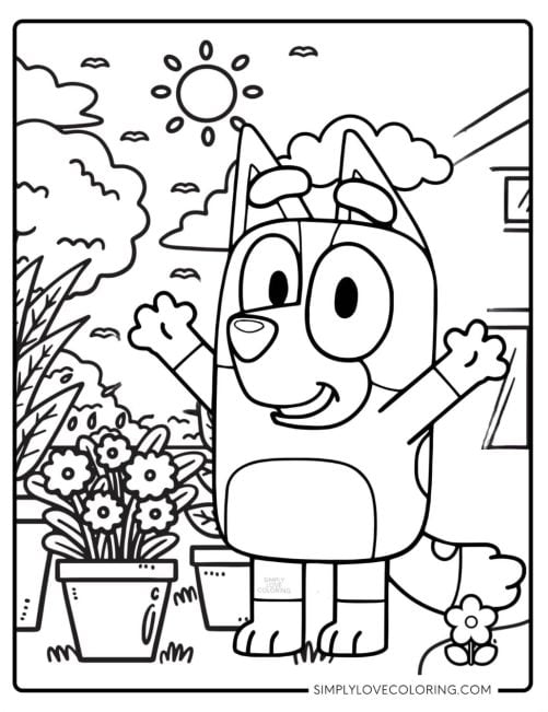 Bluey saludando en primavera