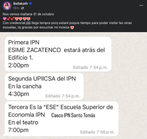 Escuelas que visitará Bellakath