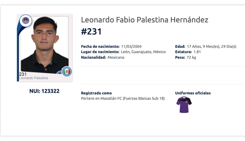 Leonardo Palestina, portero del Mazatlán FC