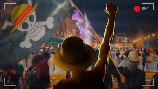 Bandera de One Piece aparece en las protestas de estudiantes en Morelia, Michoacán