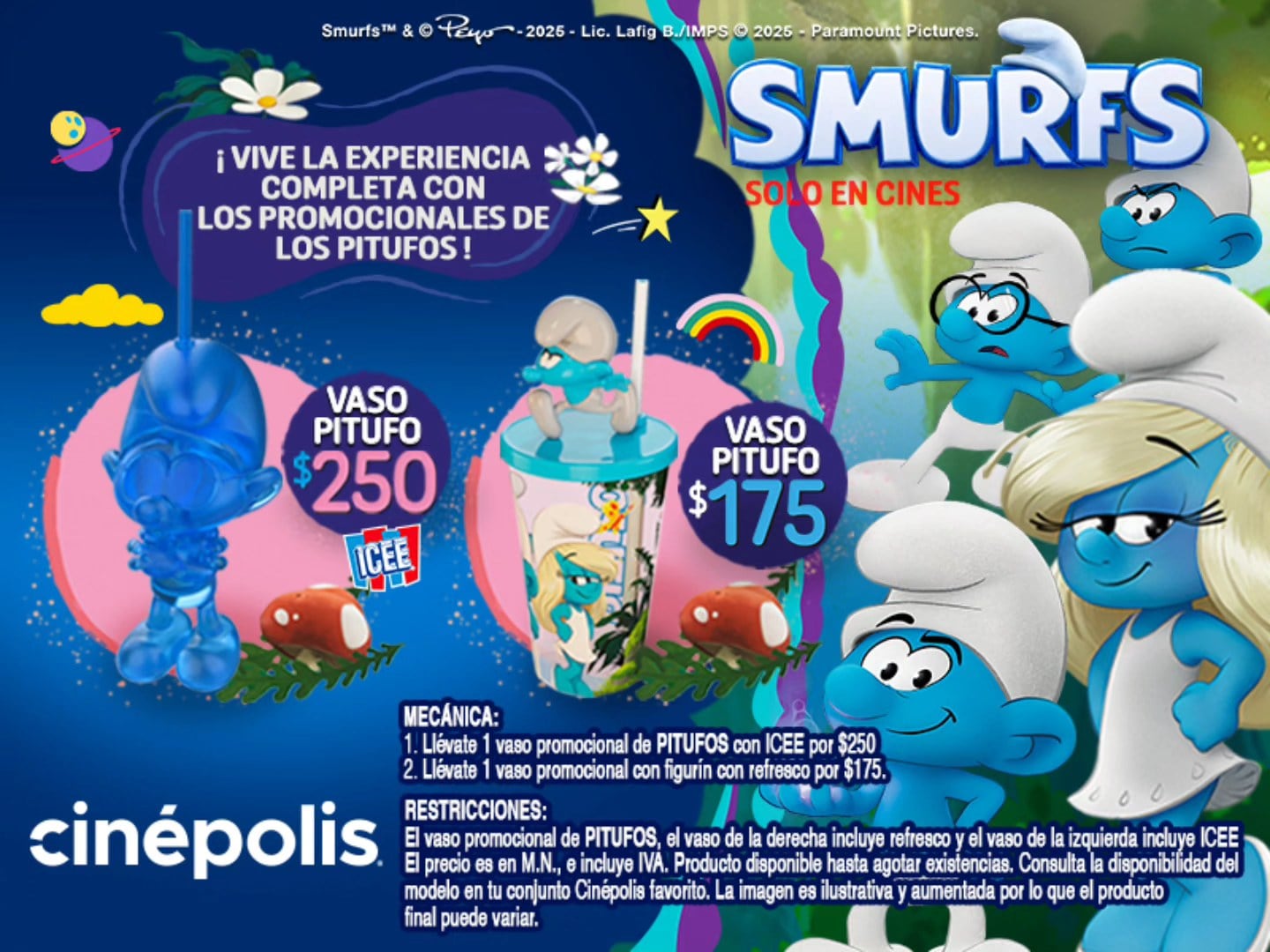Vaso coleccionable de Pitufos en Cinépolis