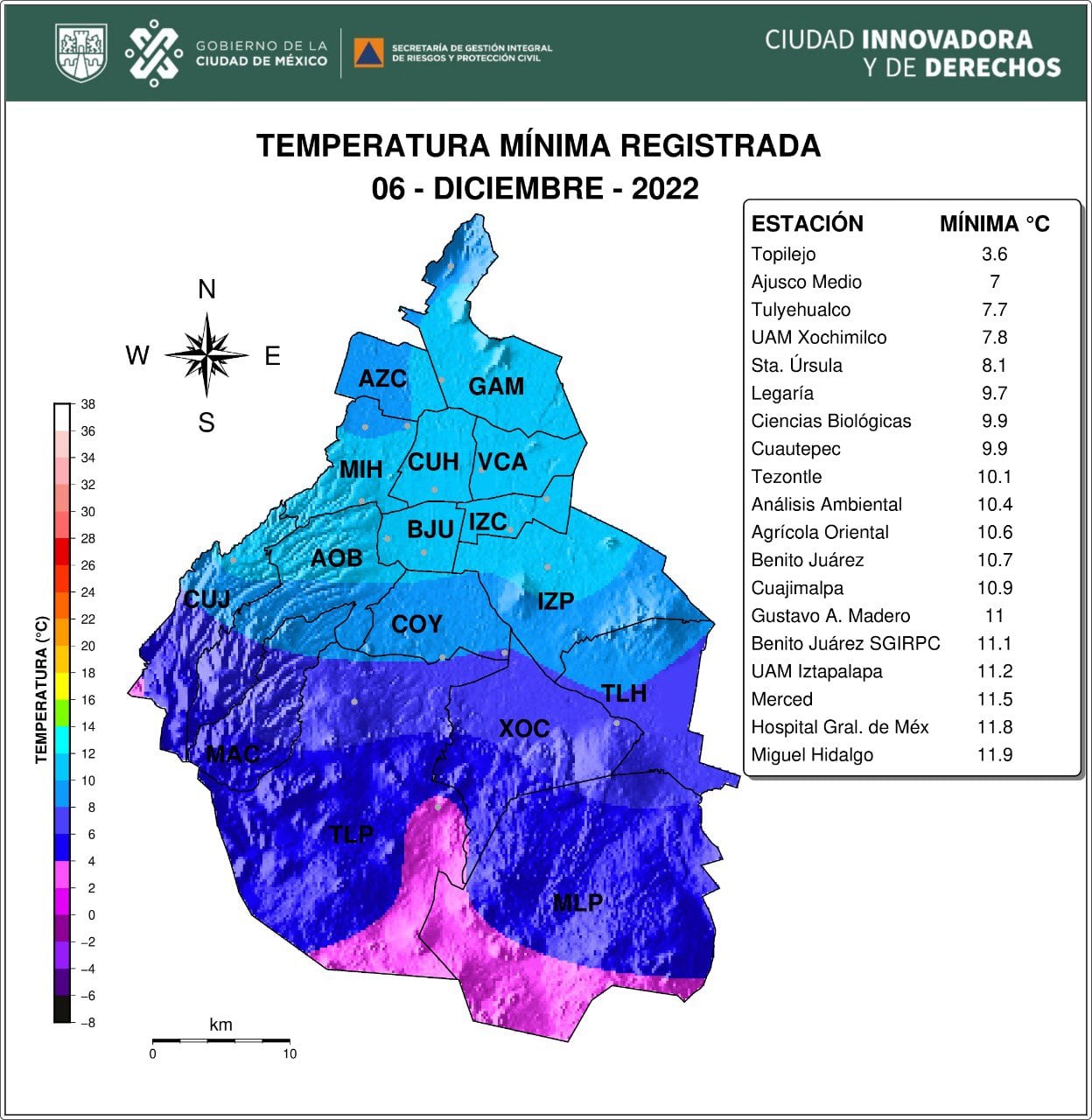 Activan alerta amarilla por frío en 6 alcaldías de la CDMX para el 7 de diciembre
