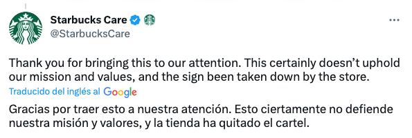 Respuesta de Starbucks