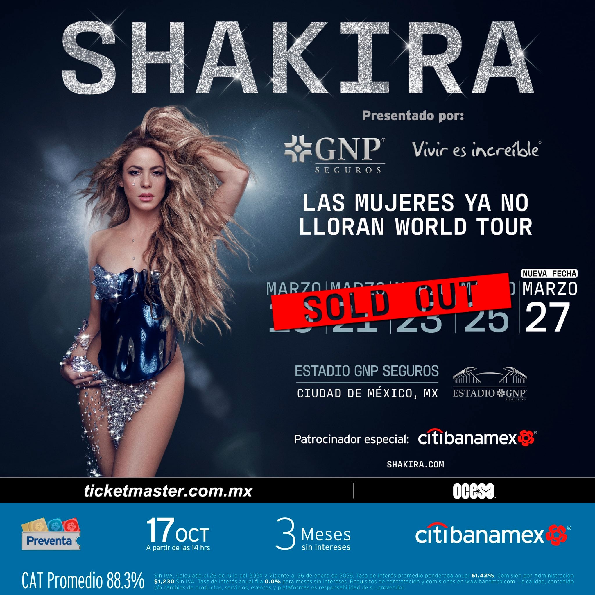 Shakira confirmar su quinto concierto en CDMX