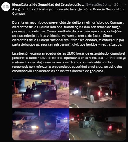 Reportan ataque a la Guardia Nacional.