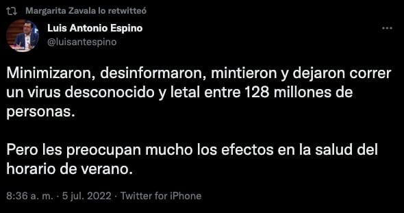 Rechazo a que se elimine el Horario de Verano