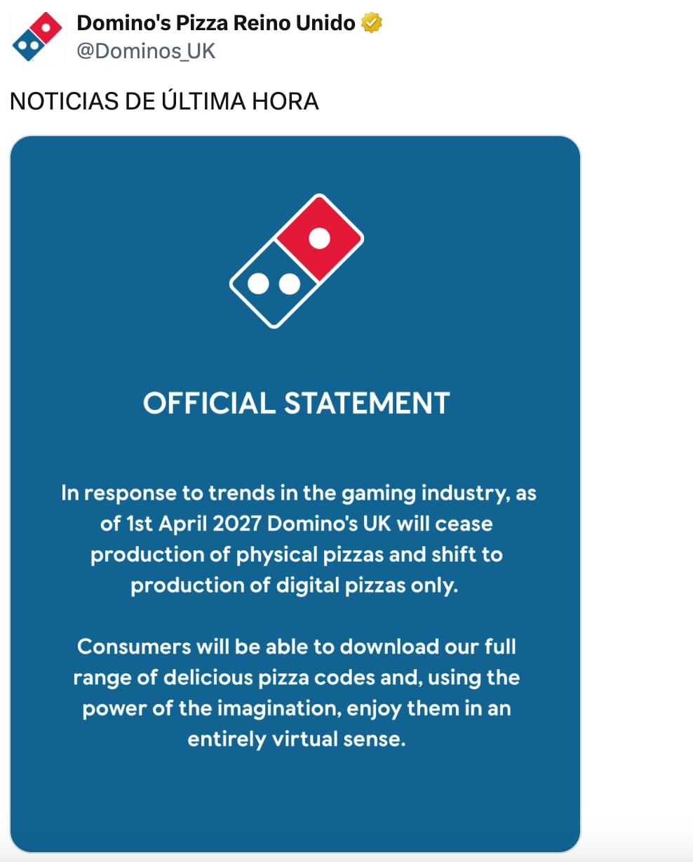 Comunicado de Domino's Pizza por videojuegos de PlayStation
