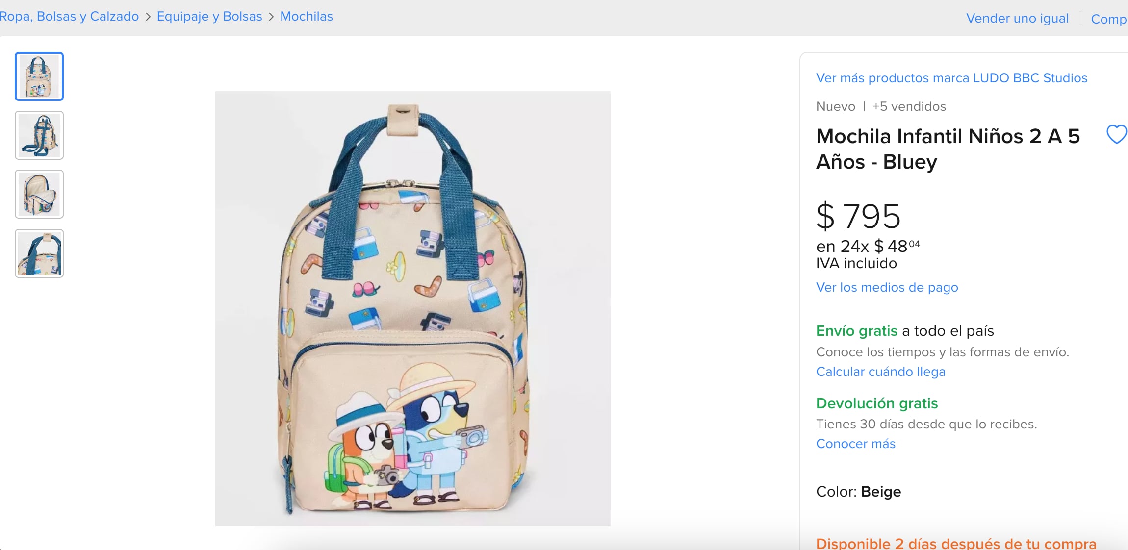 Los modelos de mochila de Bluey en Mercado Libre