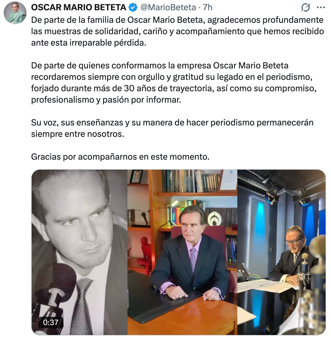 Muere Óscar Mario Beteta a los 70 años de edad