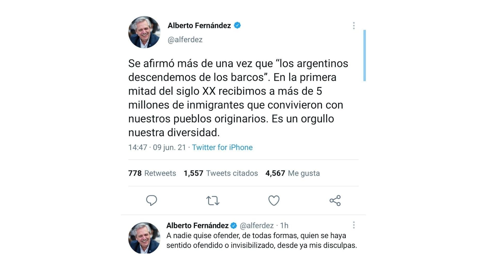Aclaración de Alberto Fernández