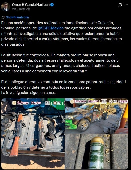 Violento ataque en Culiacán, Sinaloa, contra personal de Harfuch deja saldo fatal