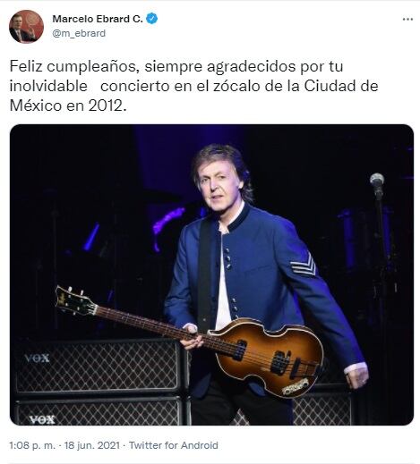 Marcelo Ebrard felicita a Paul McCartney
