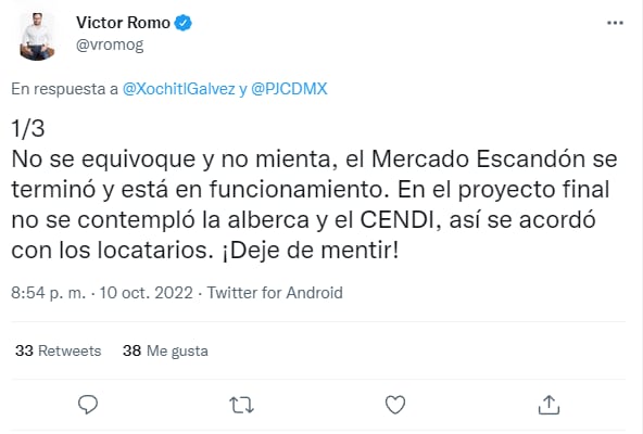 Víctor Romo responde a Xóchitl Gálvez: Mercado Escandón se terminó y está en funcionamiento