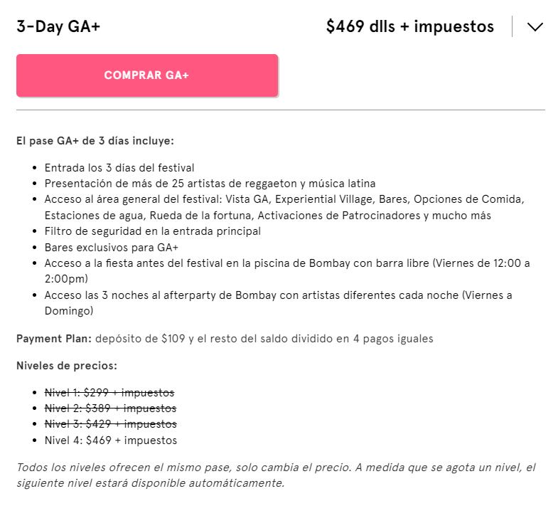 Precios boletos Baja Beach Fest