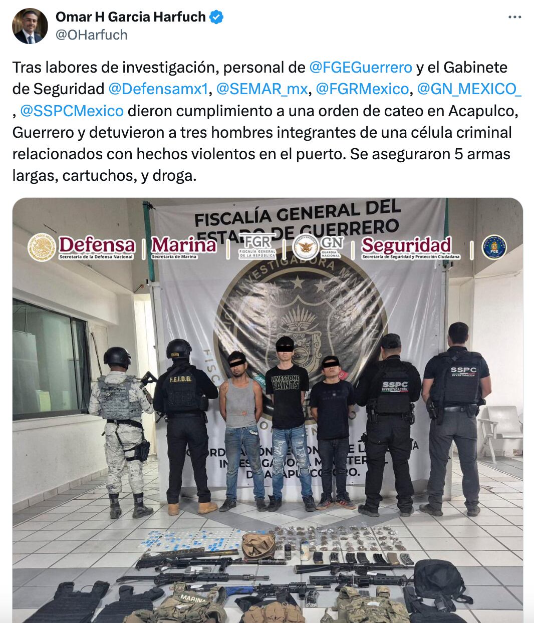 Detienen a 3 integrantes del crimen organizado en Guerrero