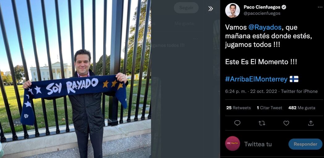 Paco Cienfuegos apoya a Rayados desde Washington