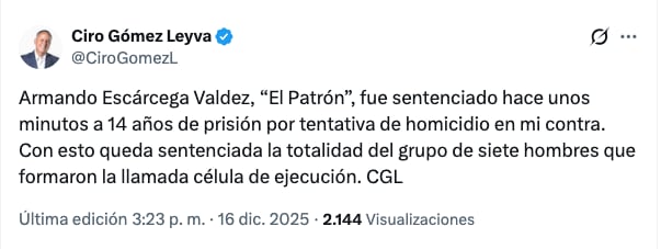 Ciro Gómez Leyva sobre sentencia a 'el Patrón'
