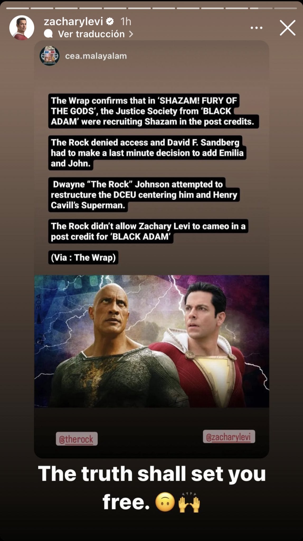 Zachary Levi sobre Dwayne Johnson y Black Adam