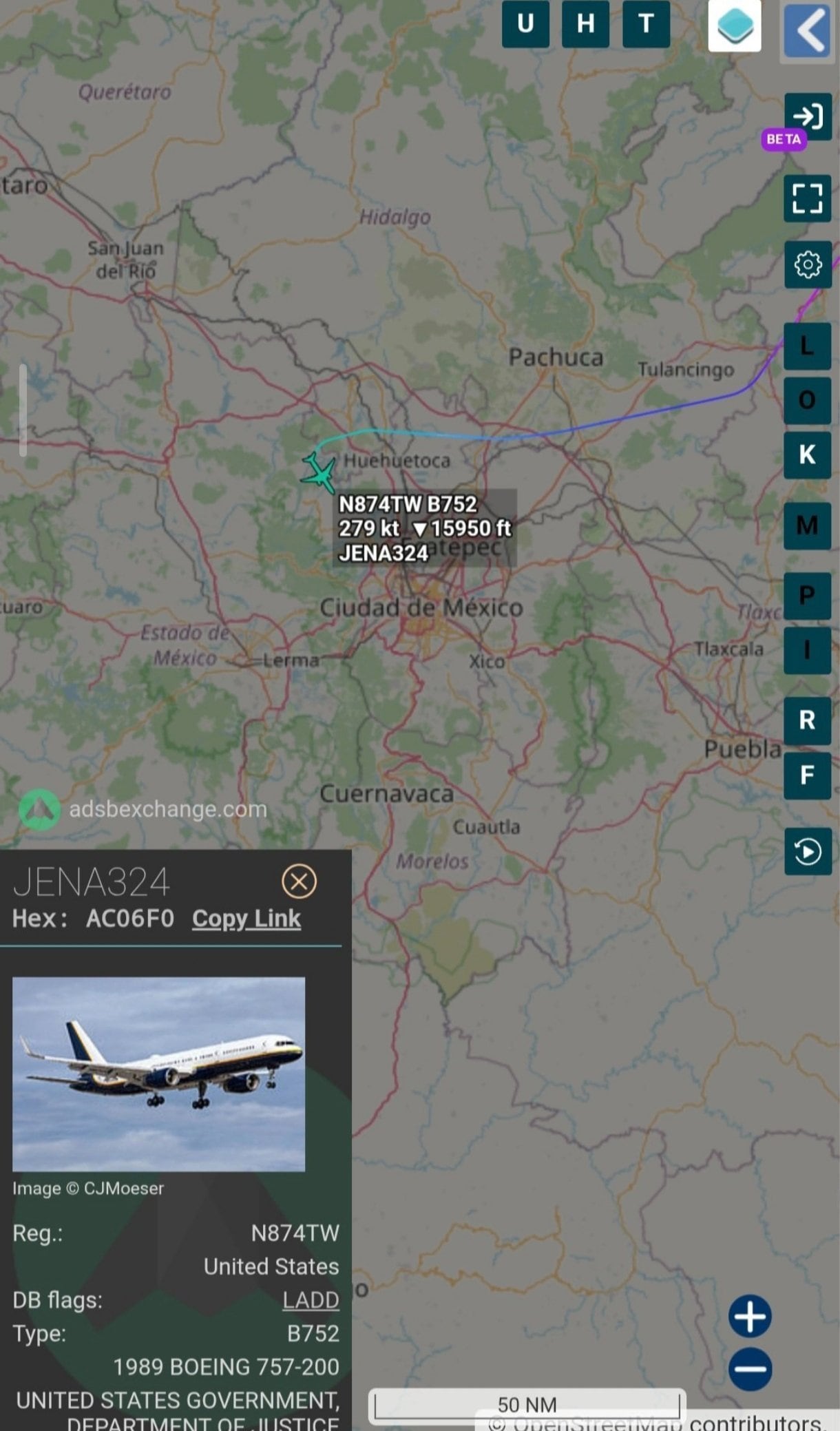 Avión del Departamento de Justicia de Estados Unidos