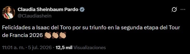 Claudia Sheinbaum felicita a Isaac del Toro