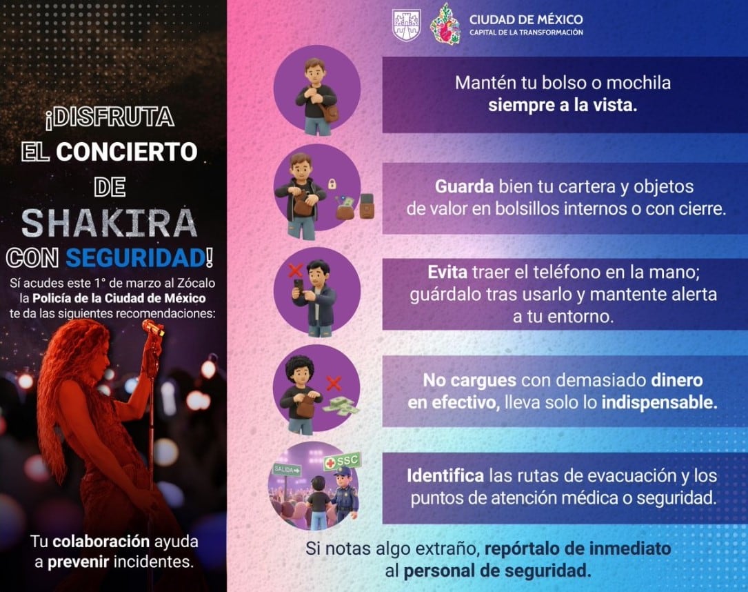 Recomendaciones para el concierto de Shakira en el Zócalo