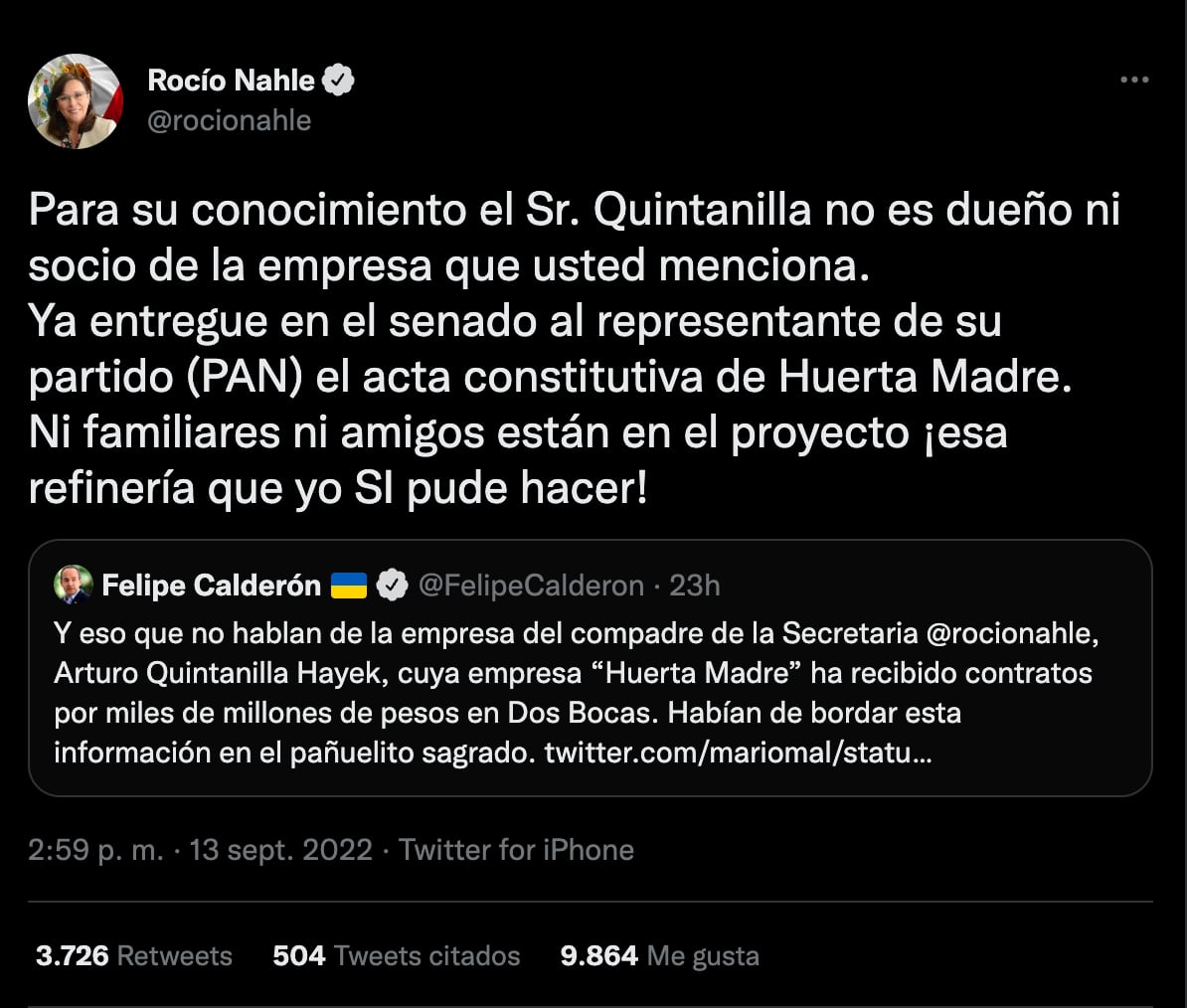 Rocio Nahle responde a Felipe Calderón; ella sí pudo terminar una refinería, señala