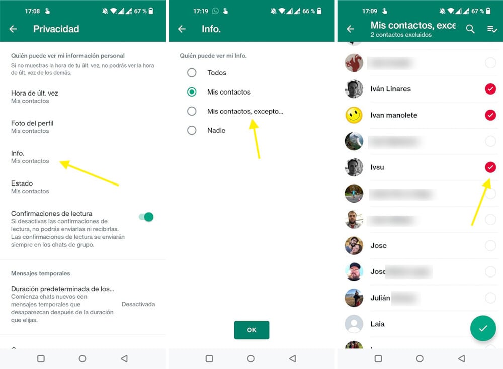 ¿Cómo ocultar tu info a contactos específicos en WhatsApp?