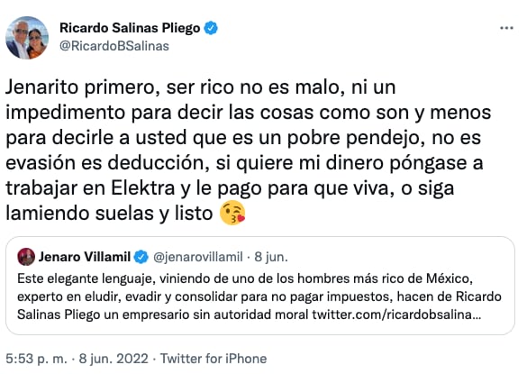Ricardo Salinas llama pendejo a Jenaro Villamil