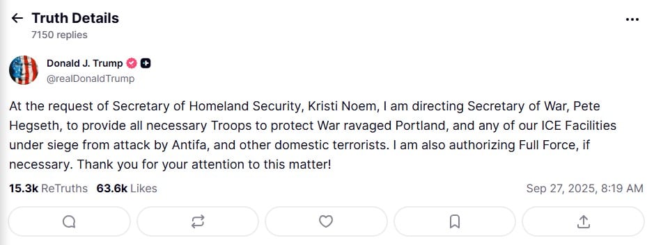 Trump ordena despliegue de tropas en Portland
