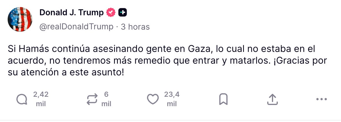 Donald Trump amenaza con una intervención militar contra Hamás