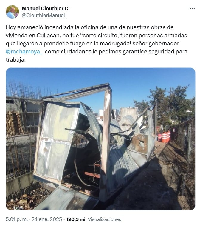 Manuel Clouthier Carrillo denuncia quema de oficinas de su empresa IMPULSA en Culiacán, Sinaloa