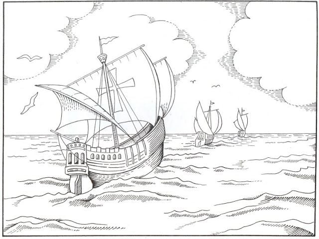 Dibujo de carabela en el mar