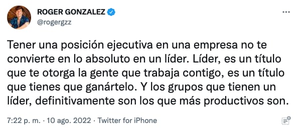 Tuit de Roger González, conductor