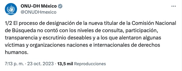 ONU-DH critica el nombramiento de Teresa Guadalupe Reyes Sahagún