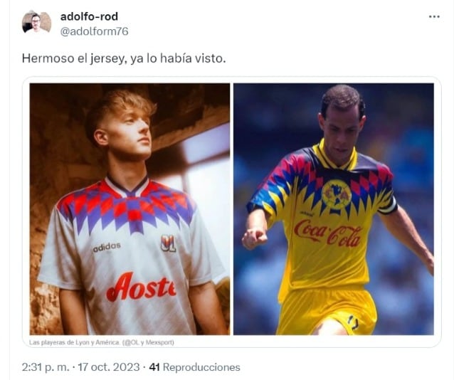 El Olympique Lyon emuló el diseño del uniforme del Club América en los años 90's.