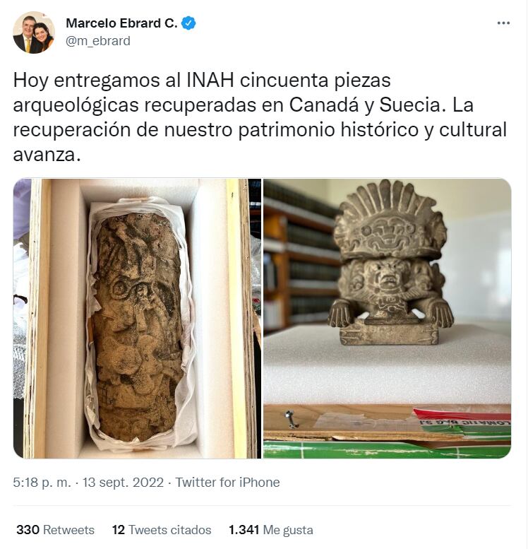 México recupera 50 piezas arqueológicas en Canadá y Suecia