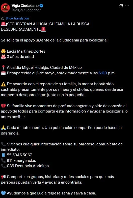 Buscan a Lucía Martínez Cortes, niña de 3 años desaparecida en CDMX