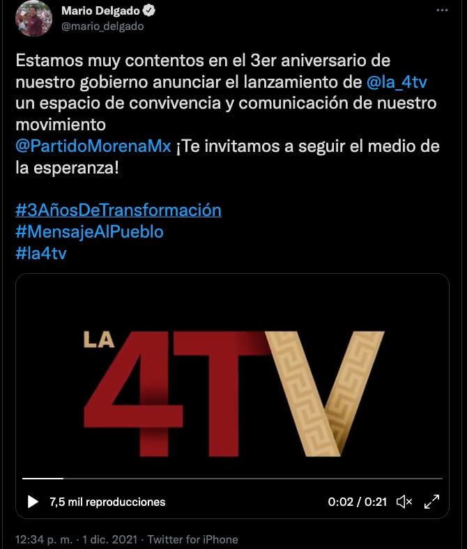 La ‘4TV, el medio de la esperanza’, presume Mario Delgado