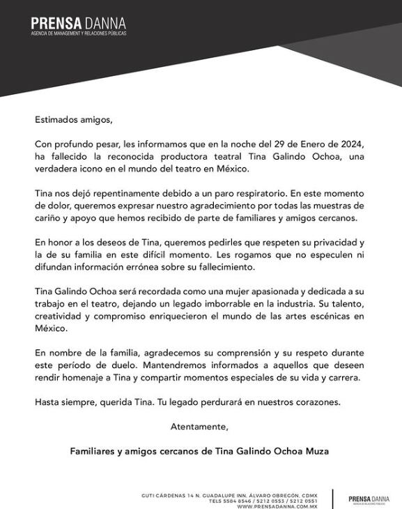 Causa de muerte, Tina Galindo