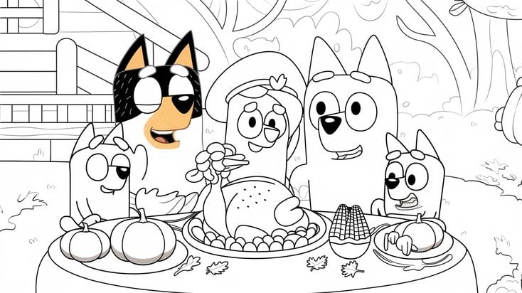 Dibujos de Bluey por el Día de Acción de Gracias para colorear